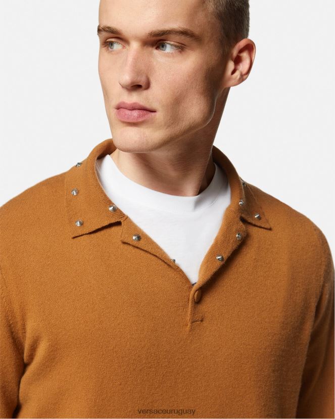 Versace suéter tipo polo con tachuelas en espiral hombres naranja ropa H88R0H1347