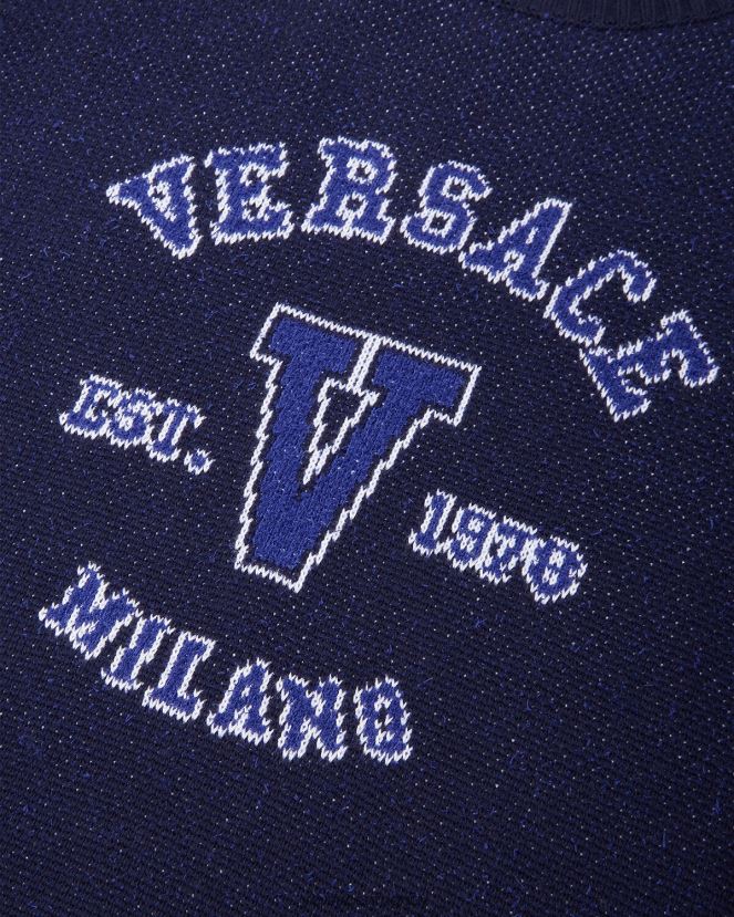 Versace suéter universitario con logo en intarsia hombres azul ropa H88R0H1349