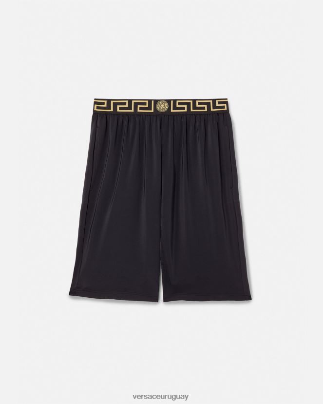 Versace bañadores largos con borde de Greca hombres negro ropa H88R0H1455
