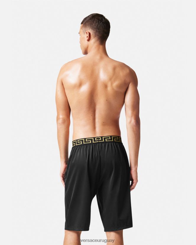 Versace bañadores largos con borde de Greca hombres negro ropa H88R0H1455