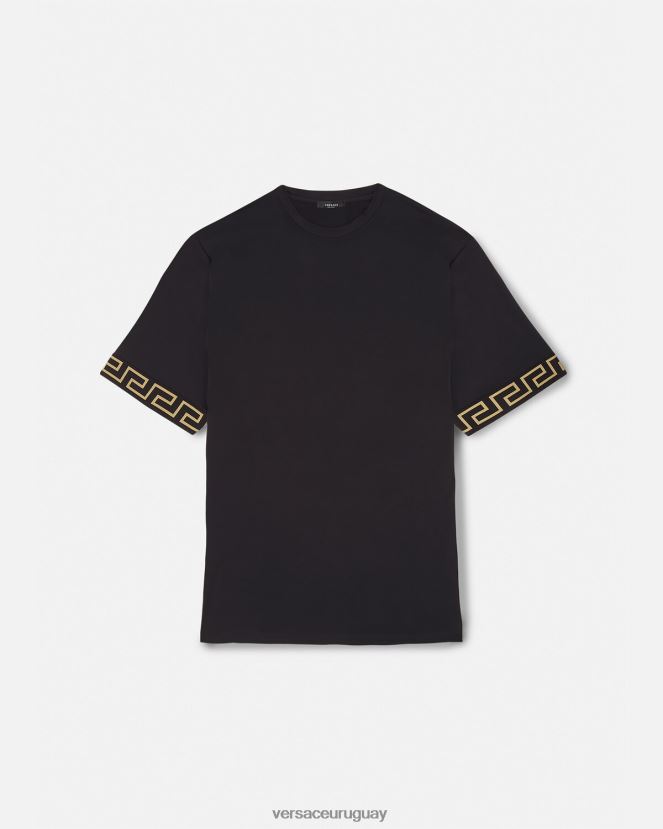 Versace camiseta de gimnasio con greca hombres negro ropa H88R0H1454