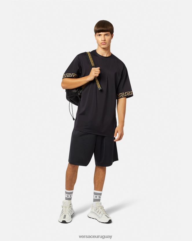 Versace camiseta de gimnasio con greca hombres negro ropa H88R0H1454