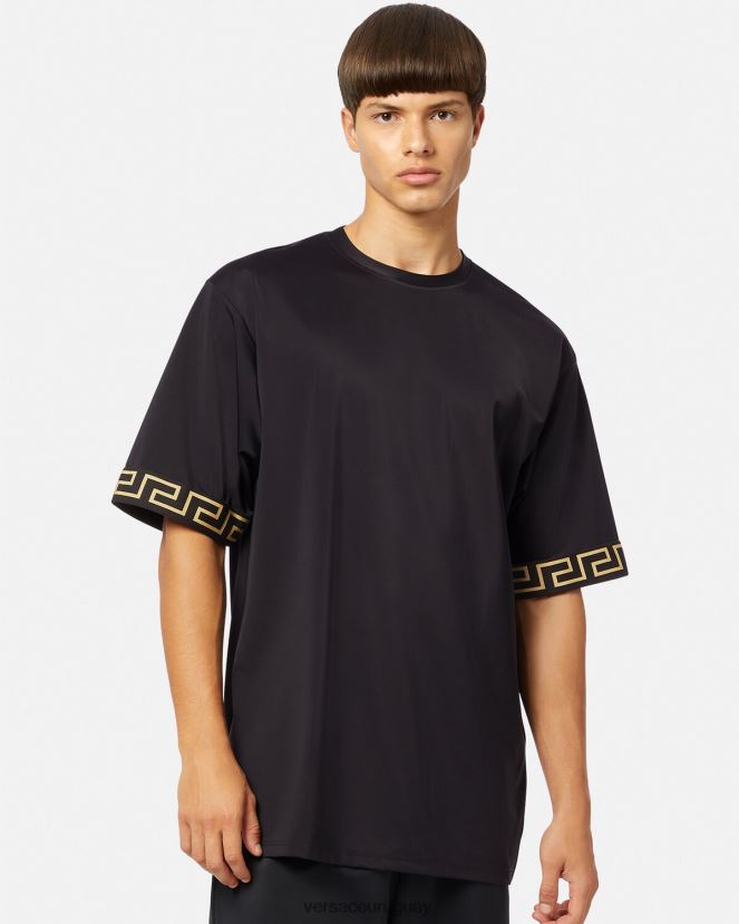 Versace camiseta de gimnasio con greca hombres negro ropa H88R0H1454