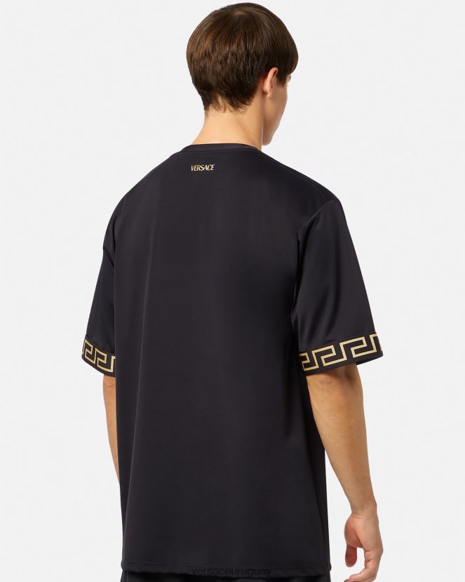 Versace camiseta de gimnasio con greca hombres negro ropa H88R0H1454