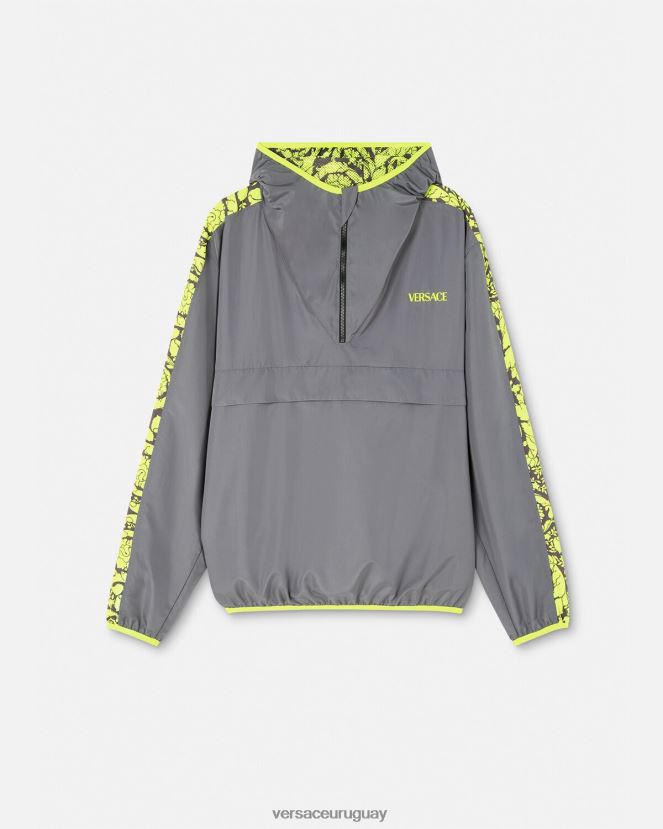 Versace chaqueta deportiva con silueta barroca hombres gris y lima ropa H88R0H1461