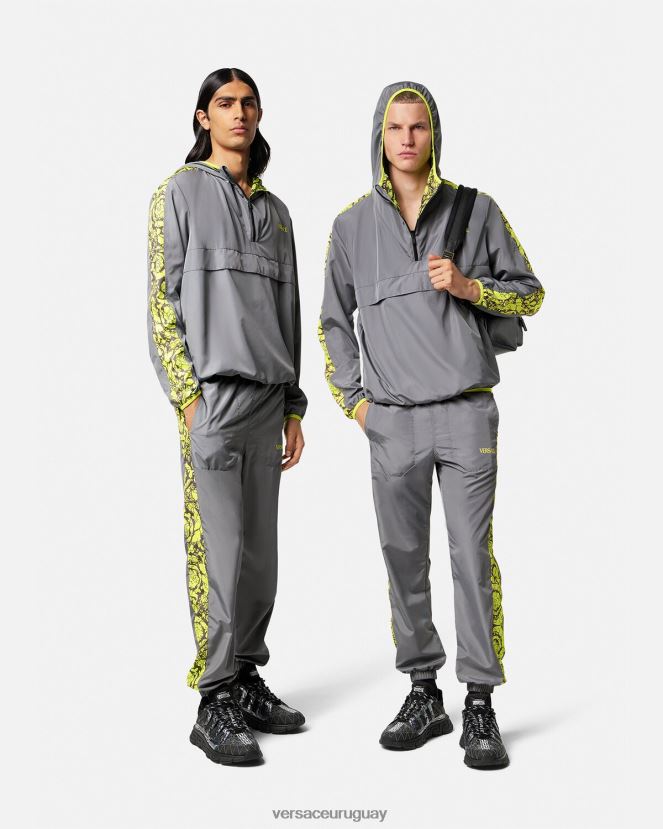 Versace chaqueta deportiva con silueta barroca hombres gris y lima ropa H88R0H1461