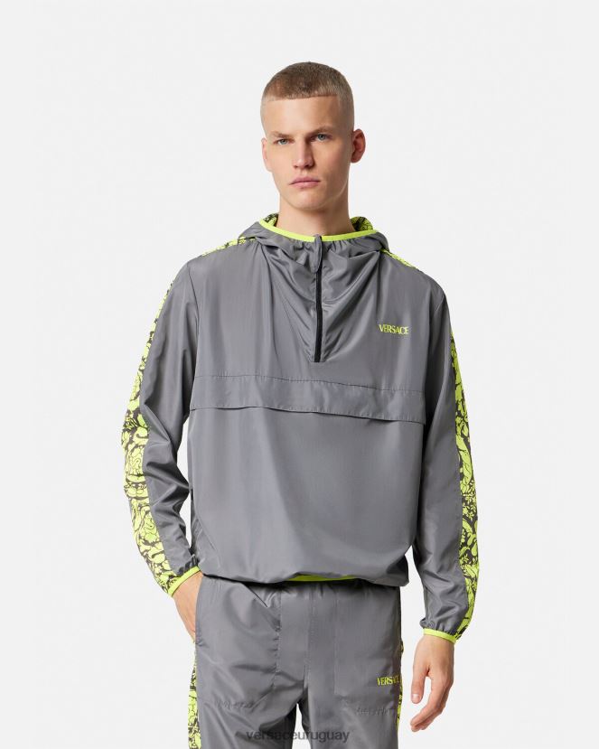 Versace chaqueta deportiva con silueta barroca hombres gris y lima ropa H88R0H1461
