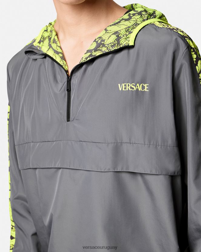 Versace chaqueta deportiva con silueta barroca hombres gris y lima ropa H88R0H1461