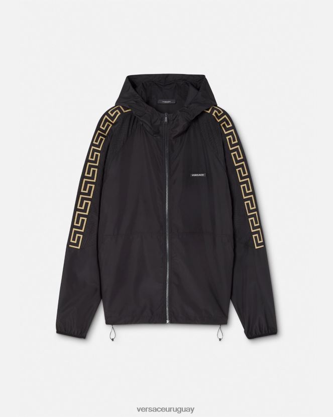 Versace chaqueta deportiva de nailon con Greca hombres negro ropa H88R0H1452