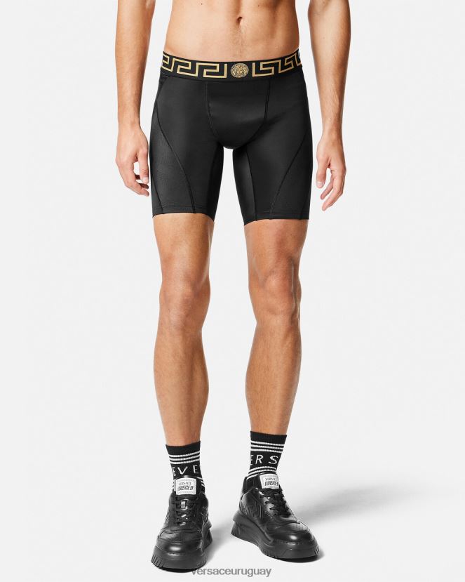 Versace pantalones cortos de ciclismo con greca hombres negro ropa H88R0H1456