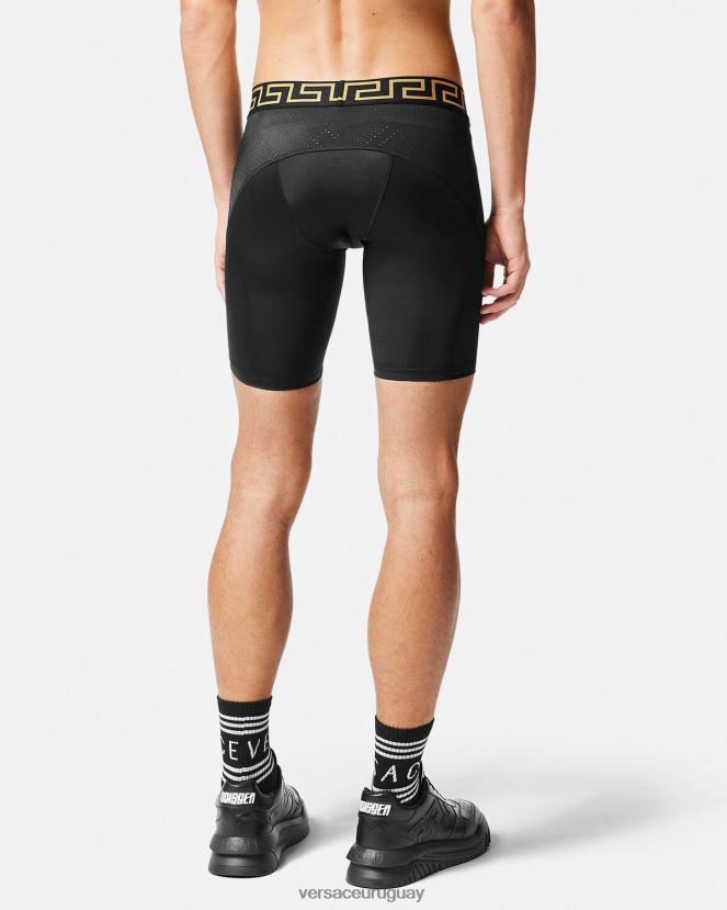 Versace pantalones cortos de ciclismo con greca hombres negro ropa H88R0H1456