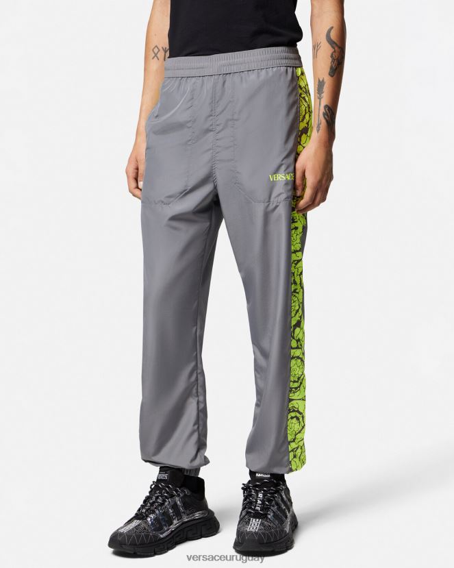 Versace pantalones deportivos con silueta barroca hombres gris y lima ropa H88R0H1460