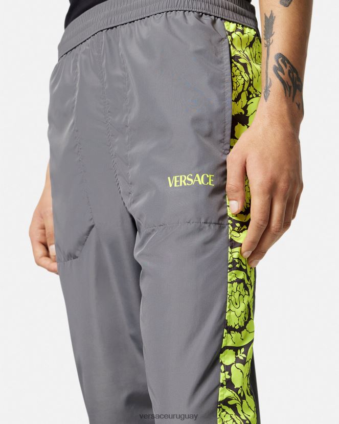 Versace pantalones deportivos con silueta barroca hombres gris y lima ropa H88R0H1460