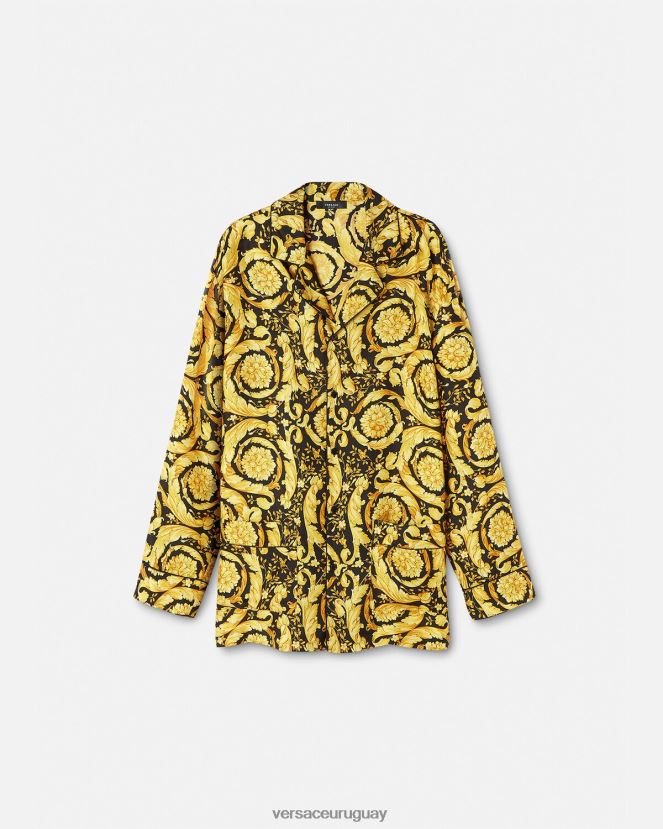 Versace camisa de pijama de seda con estampado barroco hombres imprimir ropa interior y ropa de playa H88R0H1735