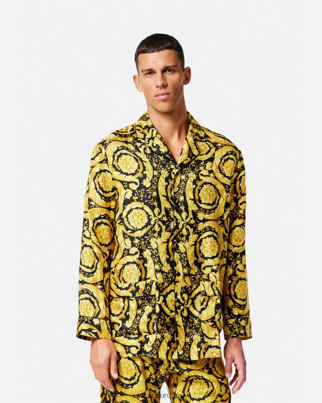 Versace camisa de pijama de seda con estampado barroco hombres imprimir ropa interior y ropa de playa H88R0H1735