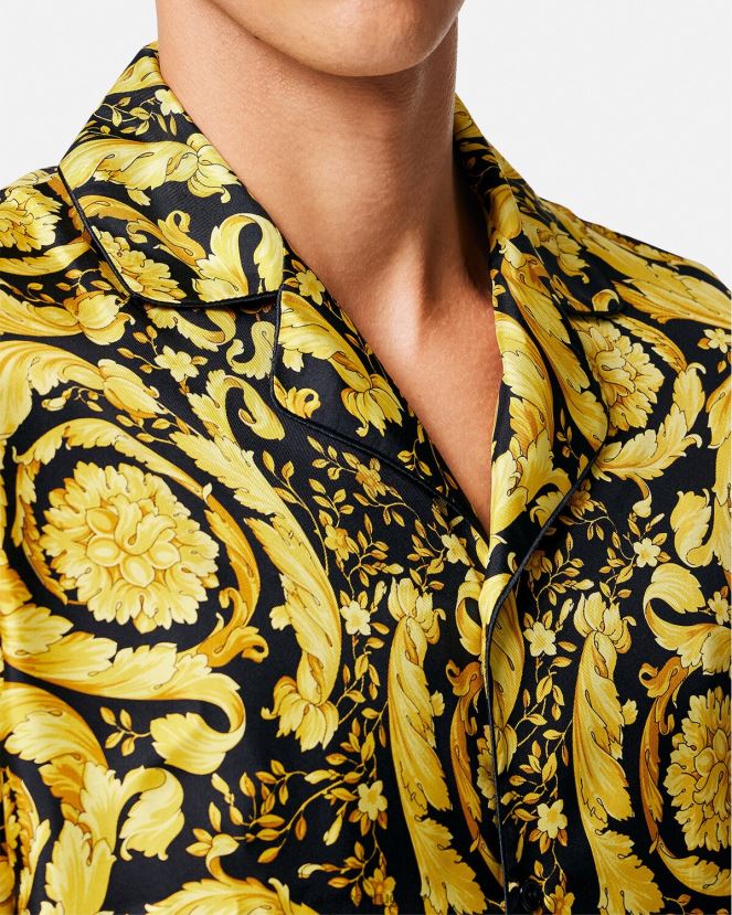 Versace camisa de pijama de seda con estampado barroco hombres imprimir ropa interior y ropa de playa H88R0H1735