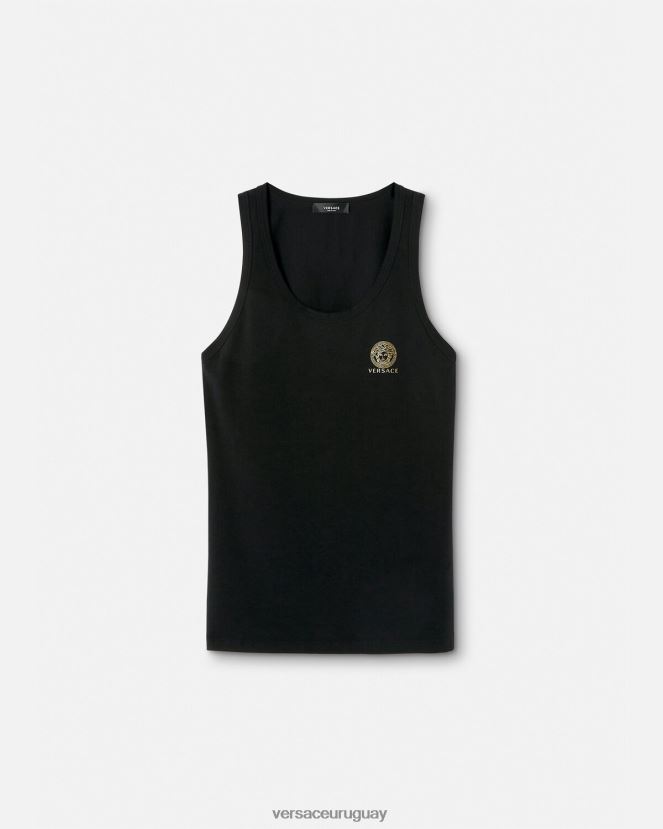 Versace camiseta sin mangas con medusa hombres negro ropa interior y ropa de playa H88R0H1734