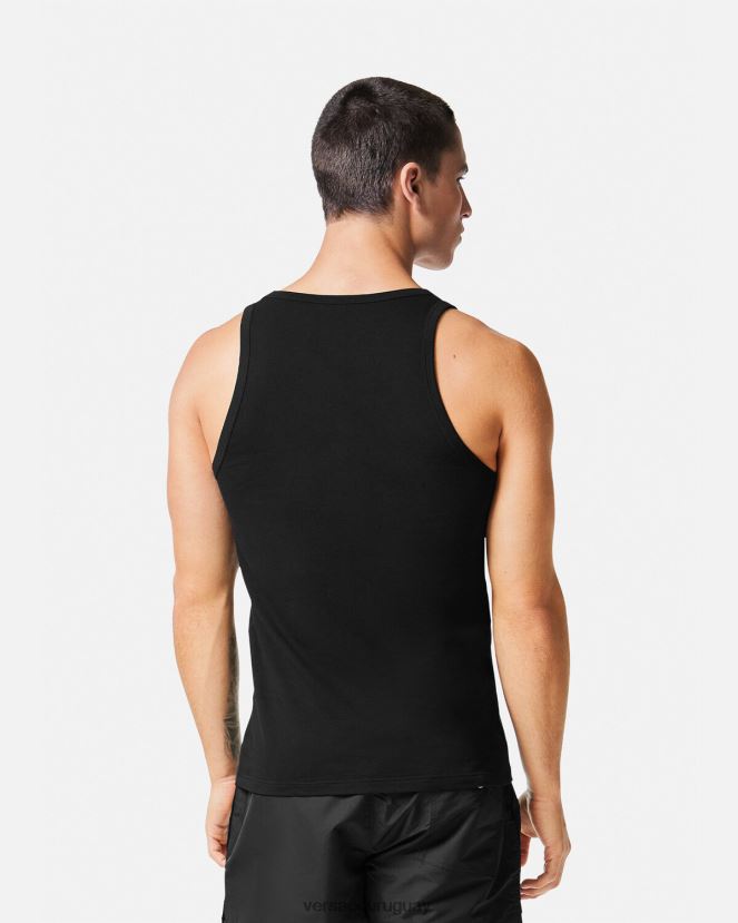 Versace camiseta sin mangas con medusa hombres negro ropa interior y ropa de playa H88R0H1734