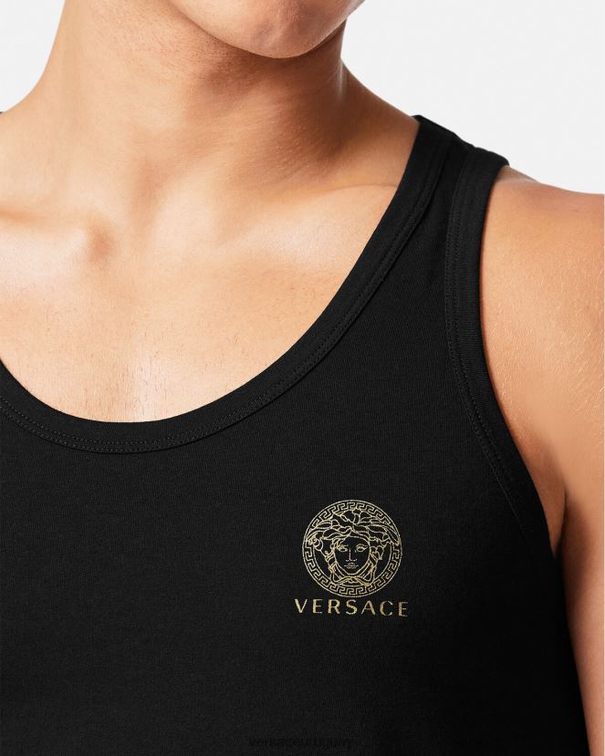 Versace camiseta sin mangas con medusa hombres negro ropa interior y ropa de playa H88R0H1734