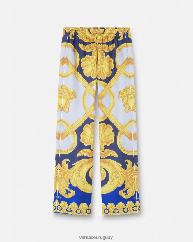 Versace pantalones de pijama de seda barroco 660 hombres azul y oro ropa interior y ropa de playa H88R0H1740