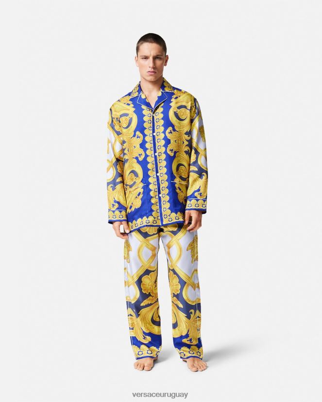 Versace pantalones de pijama de seda barroco 660 hombres azul y oro ropa interior y ropa de playa H88R0H1740