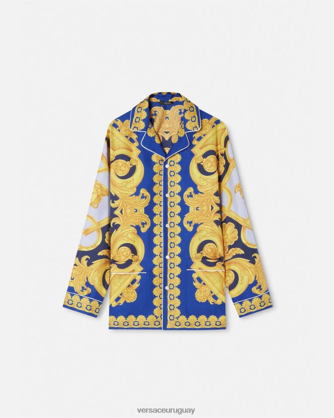 Versace top de pijama de seda barroco 660 hombres azul y oro ropa interior y ropa de playa H88R0H1739