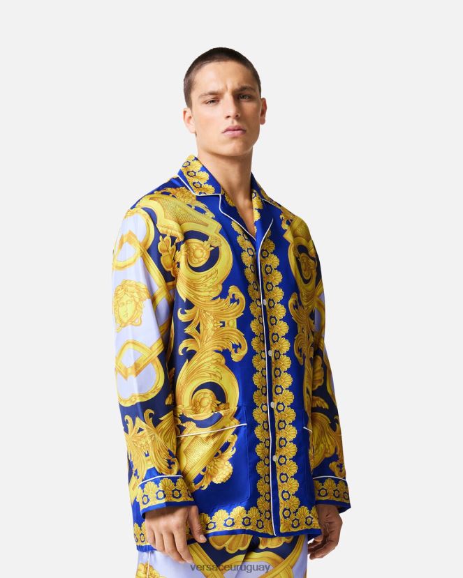 Versace top de pijama de seda barroco 660 hombres azul y oro ropa interior y ropa de playa H88R0H1739