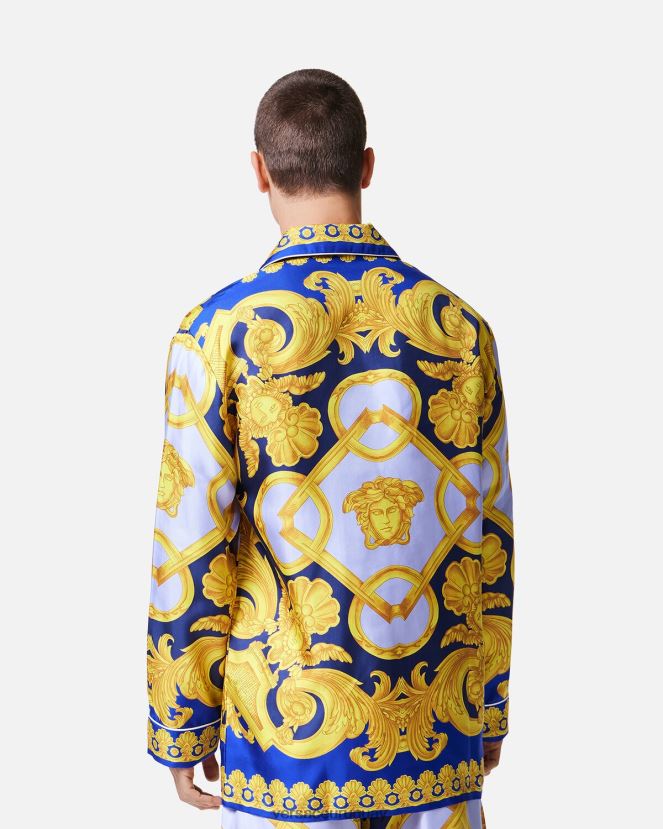 Versace top de pijama de seda barroco 660 hombres azul y oro ropa interior y ropa de playa H88R0H1739