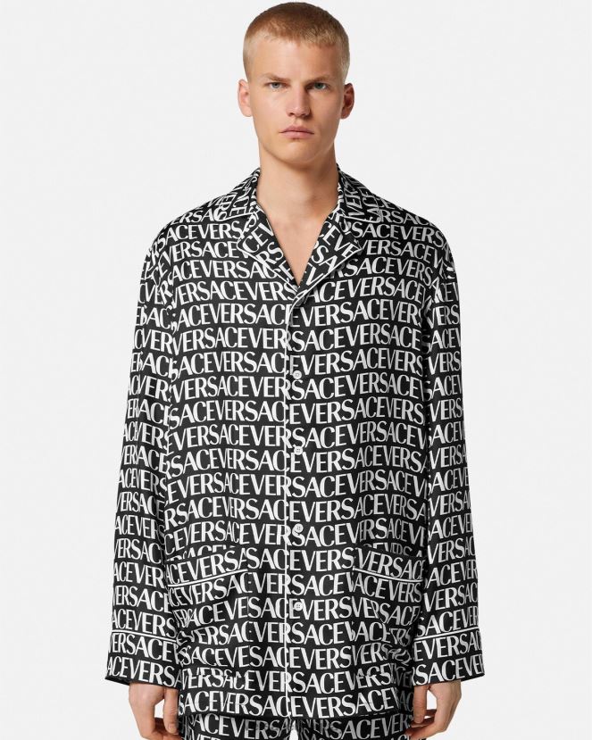 Versace top de pijama integral hombres negro y estampado ropa interior y ropa de playa H88R0H1737