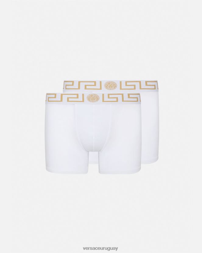 Versace Pack de 2 calzoncillos largos con borde de Greca hombres Oro blanco ropa interior y ropa de playa H88R0H1762