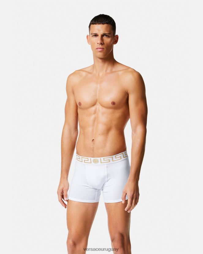 Versace Pack de 2 calzoncillos largos con borde de Greca hombres Oro blanco ropa interior y ropa de playa H88R0H1762