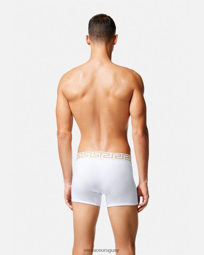 Versace Pack de 2 calzoncillos largos con borde de Greca hombres Oro blanco ropa interior y ropa de playa H88R0H1762