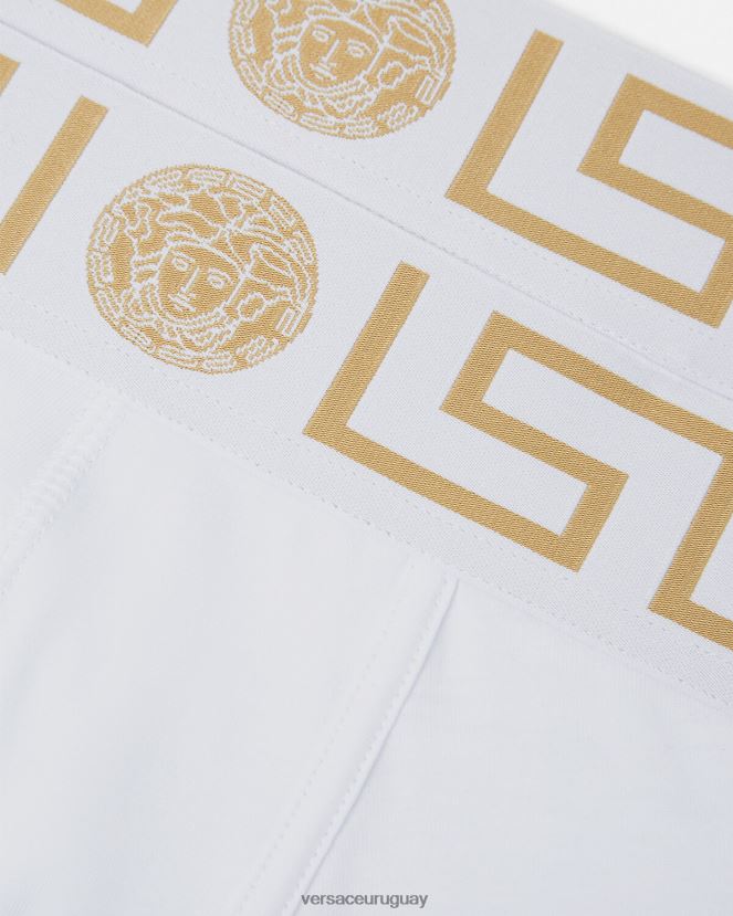 Versace Pack de 2 calzoncillos largos con borde de Greca hombres Oro blanco ropa interior y ropa de playa H88R0H1762