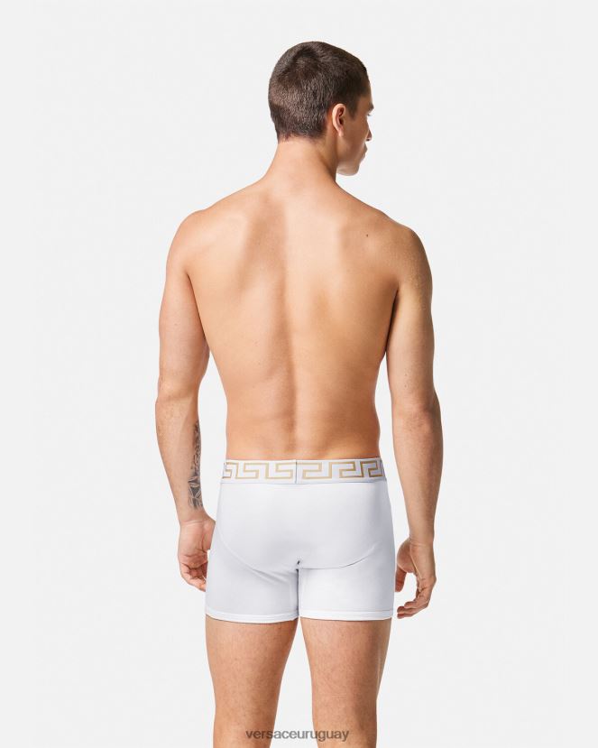 Versace Pack de 2 calzoncillos largos con borde de Greca hombres blanco negro ropa interior y ropa de playa H88R0H1763