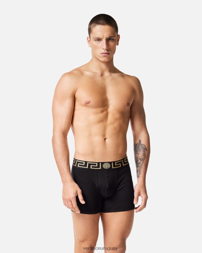 Versace Pack de 2 calzoncillos largos con borde de Greca hombres blanco negro ropa interior y ropa de playa H88R0H1763