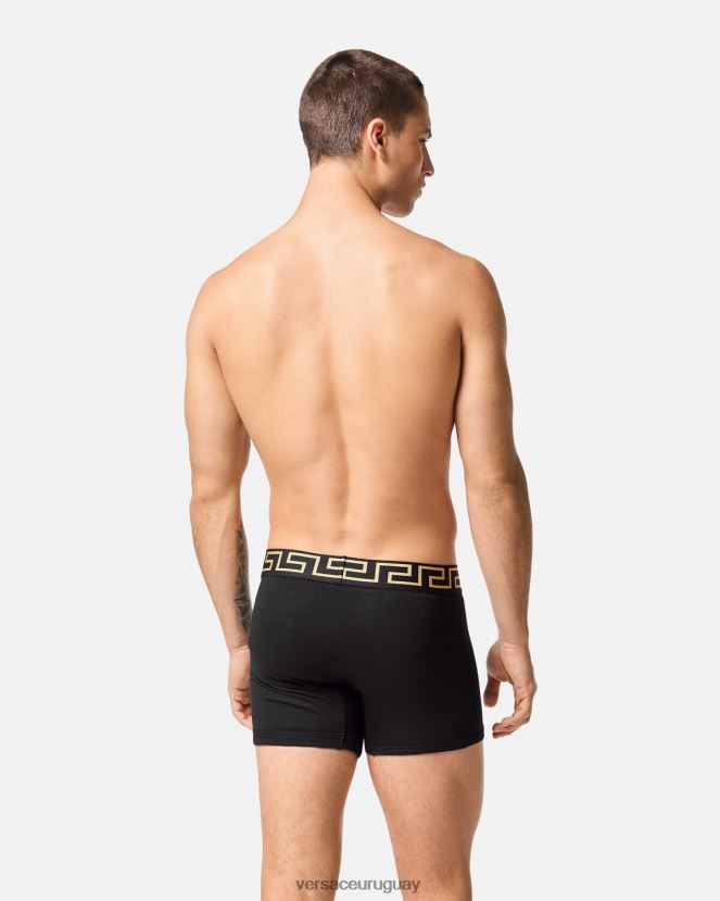 Versace Pack de 2 calzoncillos largos con borde de Greca hombres blanco negro ropa interior y ropa de playa H88R0H1763