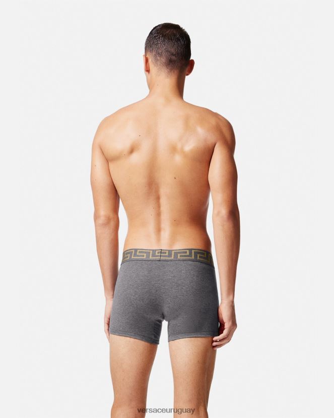 Versace Pack de 2 calzoncillos largos con borde de Greca hombres gris negro ropa interior y ropa de playa H88R0H1764