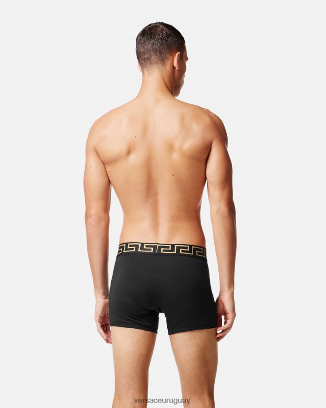 Versace Pack de 2 calzoncillos largos con borde de Greca hombres gris negro ropa interior y ropa de playa H88R0H1764