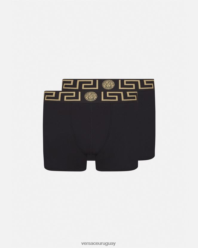 Versace Pack de 2 calzoncillos largos con borde de Greca hombres negro ropa interior y ropa de playa H88R0H1761