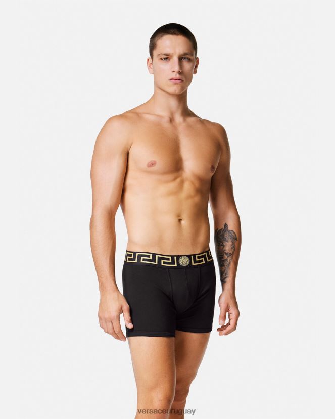Versace Pack de 2 calzoncillos largos con borde de Greca hombres negro ropa interior y ropa de playa H88R0H1761