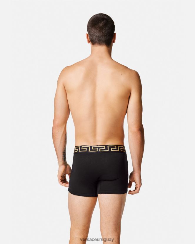 Versace Pack de 2 calzoncillos largos con borde de Greca hombres negro ropa interior y ropa de playa H88R0H1761