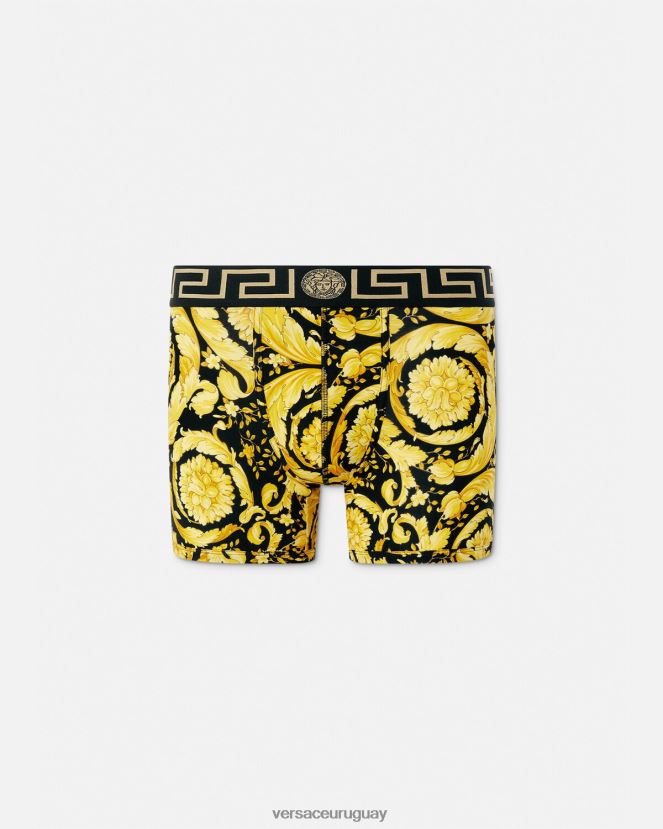 Versace baúles largos barrocos hombres negro ropa interior y ropa de playa H88R0H1748