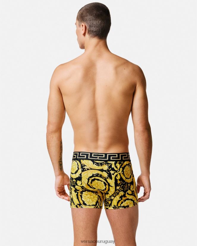 Versace baúles largos barrocos hombres negro ropa interior y ropa de playa H88R0H1748