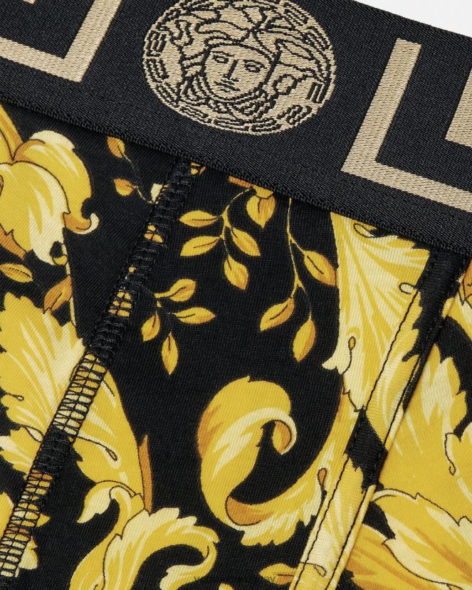 Versace baúles largos barrocos hombres negro ropa interior y ropa de playa H88R0H1748