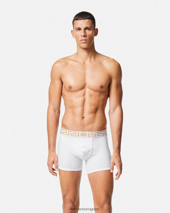 Versace calzoncillos largos con borde de greca hombres Oro blanco ropa interior y ropa de playa H88R0H1767