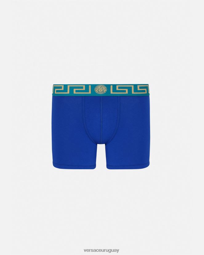 Versace calzoncillos largos con borde de greca hombres azul ropa interior y ropa de playa H88R0H1747