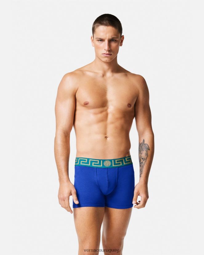 Versace calzoncillos largos con borde de greca hombres azul ropa interior y ropa de playa H88R0H1747