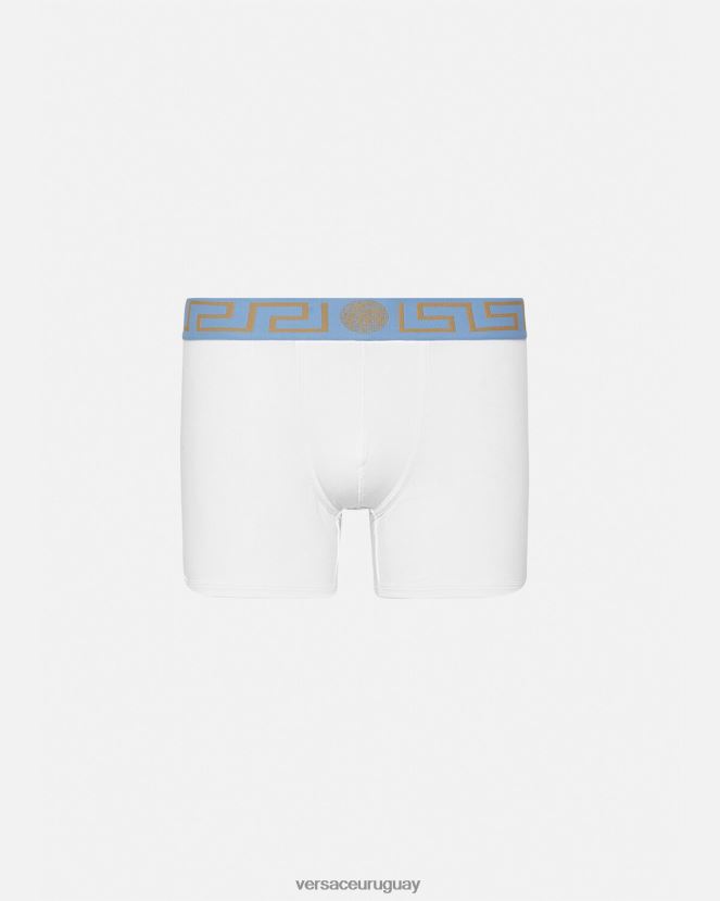 Versace calzoncillos largos con borde de greca hombres blanco ropa interior y ropa de playa H88R0H1746