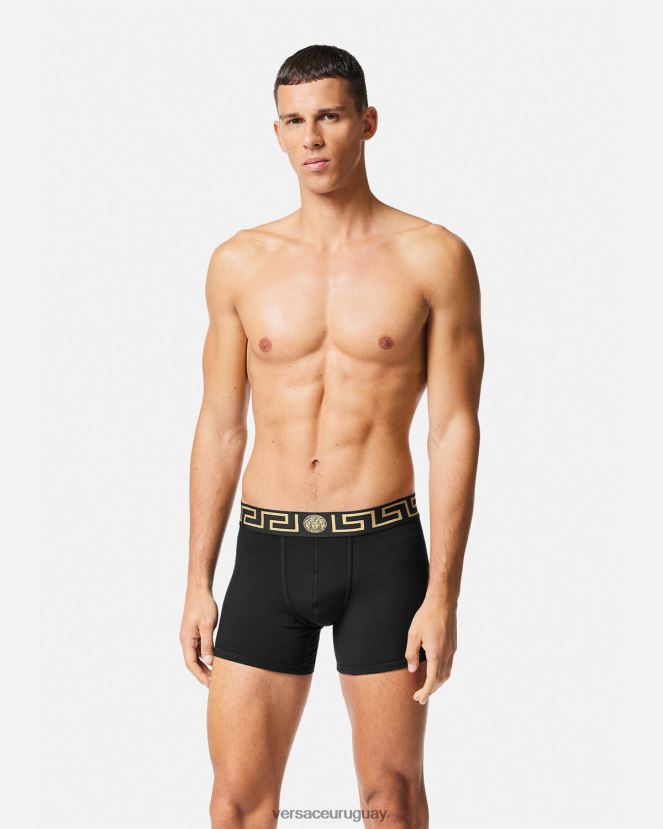 Versace calzoncillos largos con borde de greca hombres negro ropa interior y ropa de playa H88R0H1765