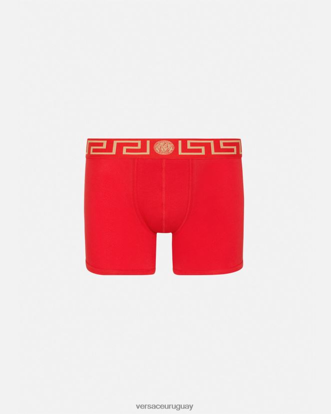 Versace calzoncillos largos con borde de greca hombres rojo ropa interior y ropa de playa H88R0H1766